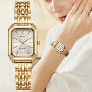 Montre à quartz pour femme – boîtier rectangulaire, bracelet en acier