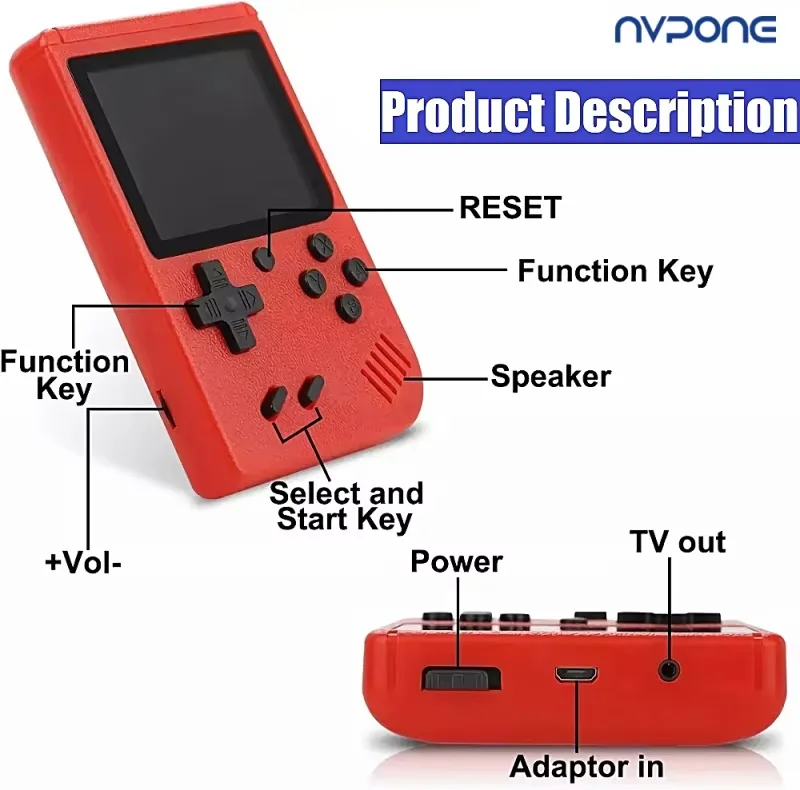 Console de jeux vidéo rétro portable avec 400 jeux intégrés – Image 3